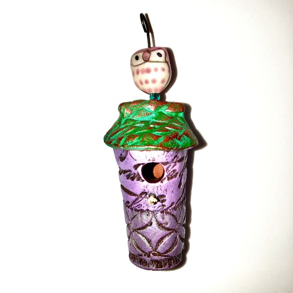 HANDMADE OWL ORNAMENT Bird Feeder Nest Handmade Modeling Clay Fimo Garden Decor - Picture 1 of 9